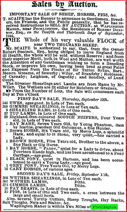 Waplington sheep sale of 1844